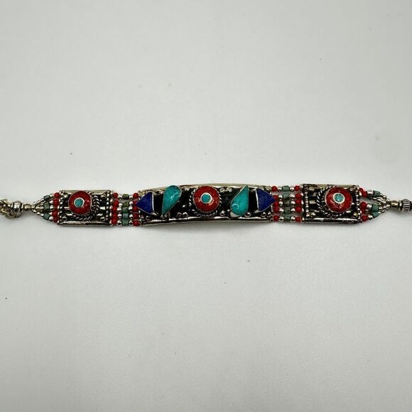 SALE! Amazing southwest style, silver plated and composite stone bracelet! - Picture 3 of 13